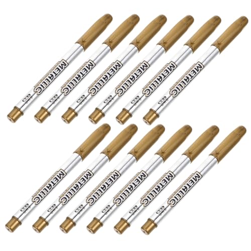 Gogogmee 12Stücke Metallic Marker Stifte Wasserfeste Graffiti Farben für Künstler Malen Schreiben Skizzieren Langlebig und Sicher Goldener Metallic Farbe von Gogogmee