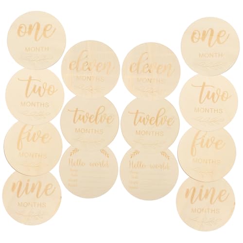 Gogogmee 14 Stück Teiliges Meilensteinkarten Holzscheiben für Wachstum Monatsmarker Neugeborenen Meilenstein Zeichen Polierte Holzrundscheiben als Dekoration und Foto requisite von Gogogmee