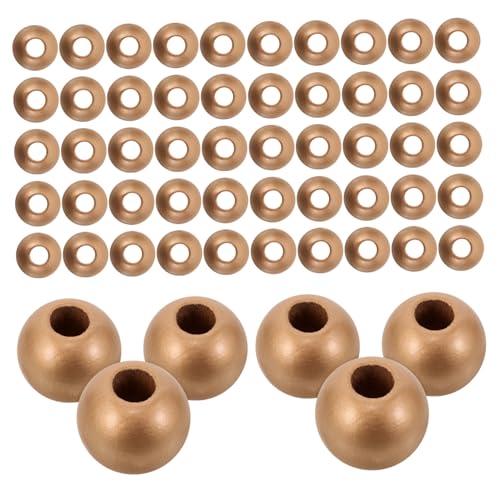 Gogogmee 150 Stück Holzperlen Perlen zur Herstellung von Armbändern lose runde Perle kleine Perlen für Armbänder Kinderperlen großes Loch süße Armbandanhänger Golden von Gogogmee