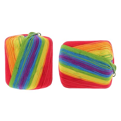 Gogogmee 2 Rollen Baumwollgarn Regenbogenfarbiges Weiches Häkelgarn für DIY Stricken Häkeln Dicke Baumwollfäden für Pullover Mützen Schals Handarbeit Anfänger und Profis von Gogogmee