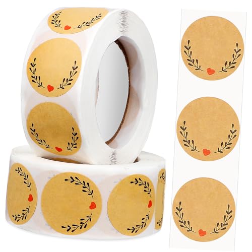 Gogogmee 2 Rollen Runde Kraftpapier Aufkleber mit Liebe Handgemacht Starke Klebkraft Dekorative Backverpackung Siegel für Geschenktüten Kuchenboxen Basteln DIY Geschenkverpackung von Gogogmee