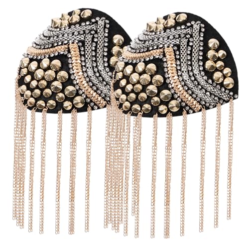 Gogogmee 2 Stück Riveted Tassel Chain Epaulette Punk Schulterklappen mit Quastenkette Auffällige Mode accessoires für Outfits Vielseitig für Formelle Anlässe und Partys Geeignet von Gogogmee