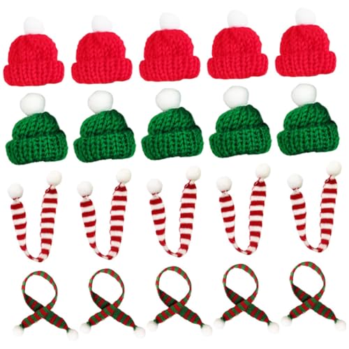 Gogogmee 20 Stück Teiliges Miniatur Weihnachtsmützen und Schal Set aus Weichem Wollmaterial Vielseitige Weihnachtsdeko für Puppen Weinflaschen und DIY Bastelprojekte Rot Grün und Rot Weiß von Gogogmee