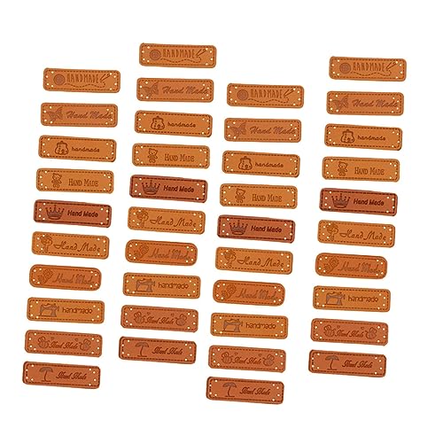Gogogmee 20 Stück Teiliges PU Leder Handmade Label mit Perforierten Löchern und Buchstabenmuster Vielseitige Dekorative Knöpfe und Anhänger für DIY Kleidung Taschen Hüte Schuhe Kreative von Gogogmee