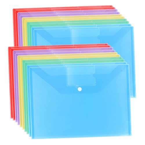 Gogogmee 20Stücke Aktenumschläge mit Knopfverschluss Dokumentenorganisator Auffälligen Farben Reißfest und Wasserabweisend mit Etikettentaschen für Einfache Identifikation von Gogogmee