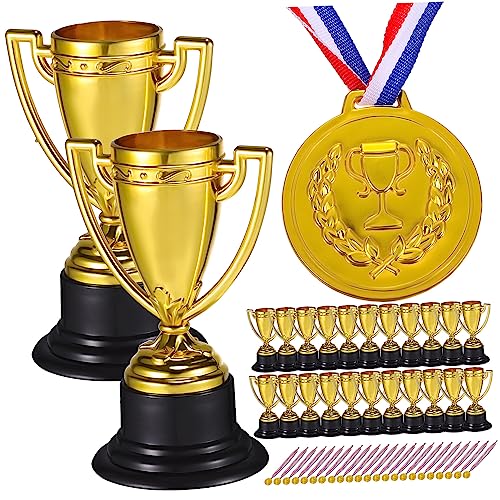 Gogogmee 24Sätze Trophäen und Medaillen für Sportveranstaltungen Goldene Auszeichnungen für Wettbewerbe und Ermutigungen für Teilnehmer von Gogogmee