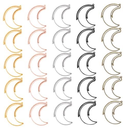Gogogmee 25 Stück Teiliges Mondform Offenes Lünette Anhänger Drehbare Hohle Rahmen für DIY Schmuckherstellung Langlebige Legierung für Harzanhänger Armband Ohrringe Schlüsselanhänger von Gogogmee