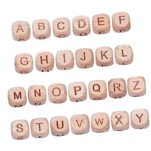 Gogogmee 26 Stück Holzperlen Buchstabenperlen DIY für Armband und Halskette Naturfarbene Buchenholzperlen für Schmuckherstellung und Bastelprojekte von Gogogmee