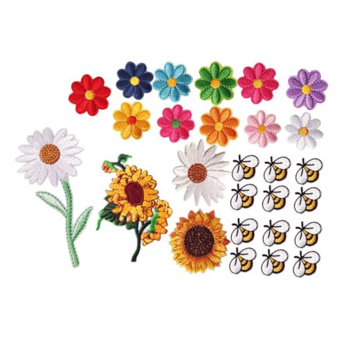 Gogogmee 27 Stück Teiliges Aufbügelflicken Bienen und Blumen Bestickte Applikationen zum Aufnähen und Aufbügeln Vielseitig für Diy Kleidung Taschen Jeans Hüte und Jacken Dekorative von Gogogmee