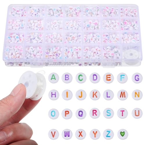 Gogogmee 28Gitter Kleine Buchstabenperlen Bunte Alphabetperlen mit Elastischer Schnur Aufbewahrungsbox für DIY Armbänder und von Gogogmee