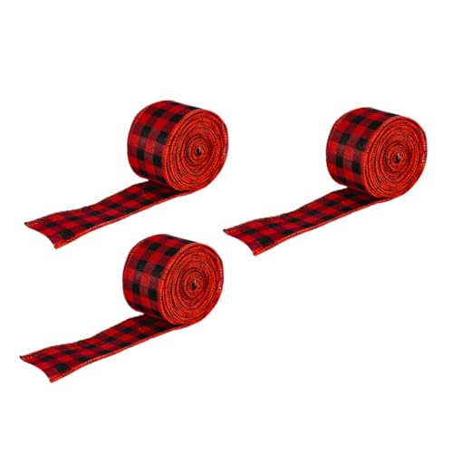 Gogogmee 3 Rollen Rot Schwarz Kariertes Dekoband Polyester Schleifenband für Geschenkverpackung Partydeko Weihnachtsbänder DIY Basteln von Gogogmee