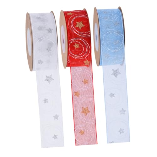Gogogmee 3 Rollen Weihnachtsband Polyester Sternmotiv Festliche Geschenkverpackung Dekoband für Party Basteln Schleifenband in Weiß Blau Rot Gogogmee 3 Rollen Weihnachtsband Polyester Sternmotiv Festliche Geschenkverpackung Dekoband für Party Basteln Schleifenband in Weiß Blau Rot von Gogogmee