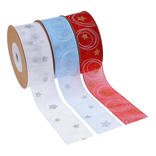 Gogogmee 3 Rollen Weihnachtsband Sternmuster aus Polyester Strapazierfähiges Geschenkband für Geschenkverpackung Weihnachtskranz Partydekorationen und DIY Bastelarbeiten Festliches von Gogogmee
