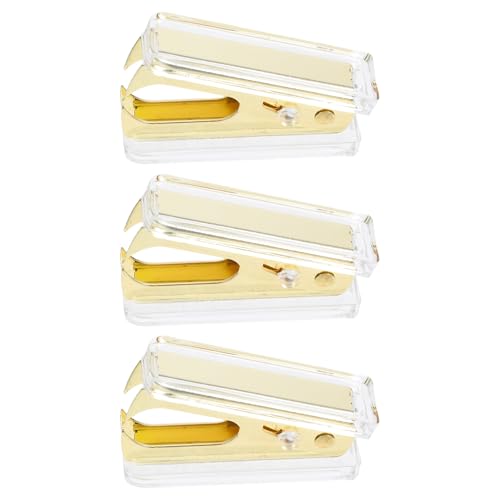 Gogogmee 3 Stück Klammer Bürobedarf Zangenhefter Tragbarer Taschenhefter kleiner Hefter Kinderhefter Hefterentferner fürs Büro Hefter Abzieher Handgehaltes Acryl Golden von Gogogmee