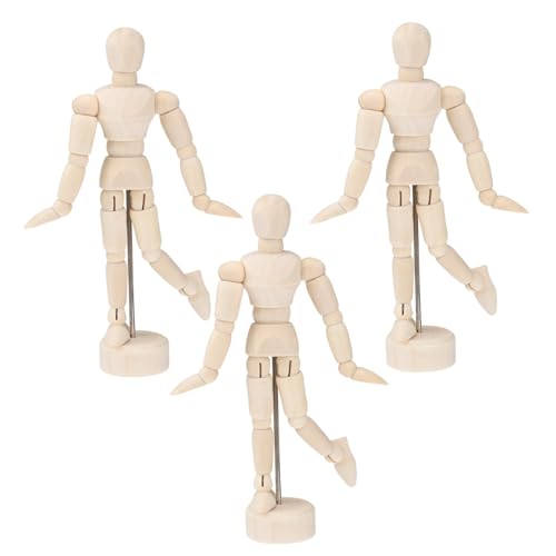 Gogogmee 3 Stück Teiliges Holzfigur Modellset mit Gelenken Bewegliche Künstler mannequins für Skizzieren Proportional aus Hartholz mit Ständer Praktisch für Büro Heimdekoration von Gogogmee