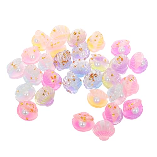 Gogogmee 30 Stück Nachleuchtende Muschelperlen aus Resin mit Simulierten Perlen für DIY Schmuckherstellung Schlüsselanhänger Kühlschrankmagnet Dekoration Farben Je von Gogogmee