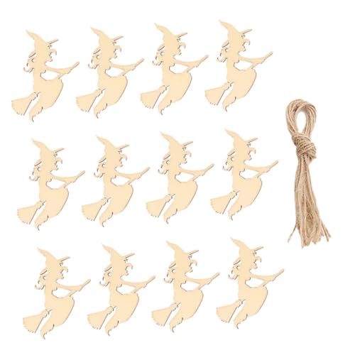 Gogogmee 30 Stück Teiliges Halloween Holzanhänger Hexenform Natürliche Holzscheiben DIY Graffiti Holzchips für Partydekoration Halloween Bastelset für Fest von Gogogmee