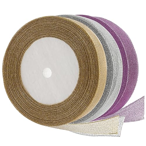 Gogogmee 3Rollen Teiliges Geschenkband Glitzerbänder und Schneidbares Dekoband für DIY Hochzeiten Geschenkverpackungen und Bastelprojekte Langlebiges von Gogogmee