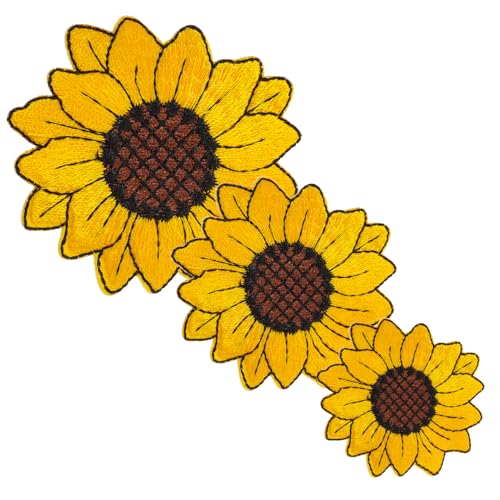 Gogogmee 3Stücke Sonnenblume Stickerei Patches für DIY Nähen und Applique Buntes Design für Kleidung Taschen und Handwerk Langlebig und Leicht Anzubringen für Erwachsene von Gogogmee