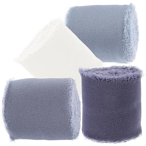 Gogogmee 4 Rollen Chiffonband Dekorationsband pro Rolle Handgeschnitten Faltenresistent für Hochzeiten Diy Projekte Geschenkverpackung und Partys Blau und Grautönen von Gogogmee