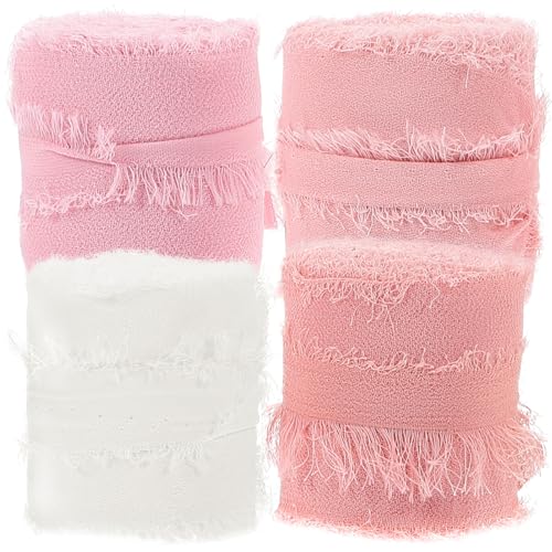 Gogogmee 4 Rollen Diy Dekoband für Hochzeiten Partys und Ballons Handgefertigtes Chiffonband pro Rolle Pastellfarben Hellrosa für Kreative Bastelprojekte und Arrangements von Gogogmee