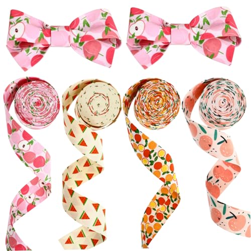 Gogogmee 4 Rollen Sommer Stoffband Polyamid Geschenkband für Basteln Dekorationen mit Fruchtmuster Weiches Stabiles Schleifenband für Geschenke Blumensträuße DIY Gogogmee 4 Rollen Sommer Stoffband Polyamid Geschenkband für Basteln Dekorationen mit Fruchtmuster Weiches Stabiles Schleifenband für Geschenke Blumensträuße DIY von Gogogmee