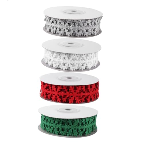 Gogogmee 4 Rollen Weihnachtsgeschenkband Farbiges Dekorationsband mit Schneeflockenmuster Strapazierfähig und Vielseitig für Geschenkverpackung Basteln und Nähen Festliche Farben Rot Grün von Gogogmee