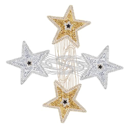 Gogogmee 4 Stück Strass Stern Patches zum Aufbügeln mit Quasten Bestickte Applikationen für Kleidung DIY Dekoration und Reparatur von Jacken Shirts Taschen und von Gogogmee