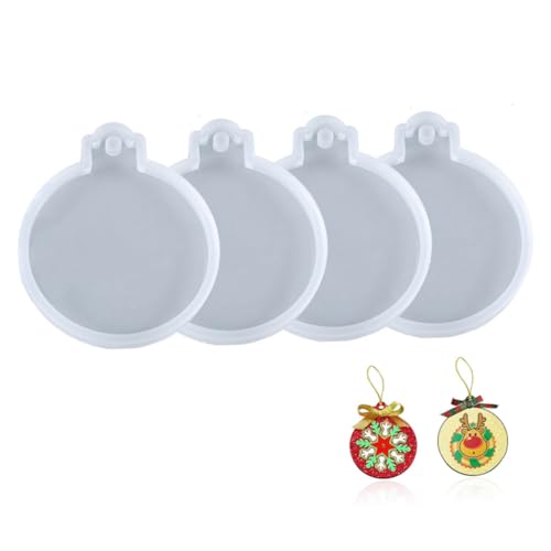 Gogogmee 4 Stück Teiliges Epoxidharz Silikonform für DIY Weihnachtsanhänger Runde Plaque Formen Transparent Wiederverwendbar Antihaftbeschichtet für Bastelprojekte und Handarbeiten von Gogogmee
