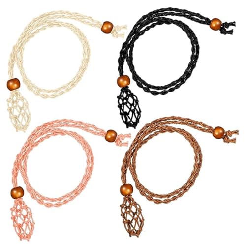 Gogogmee 4 Stück Teiliges Kristallanhänger Verstellbarem Handgewebtem Baumwollseil und Holzperlen Leerer Edelsteinhalter für DIY Halsketten Langlebiger Schmuckhalter für Damen und Herren von Gogogmee