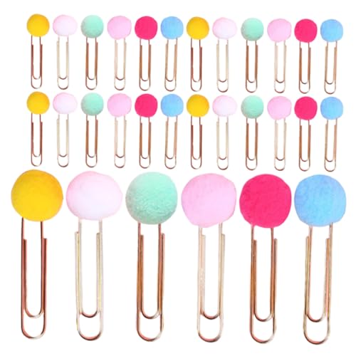 Gogogmee 40 Stück Teiliges Bunte Büroklammern mit Pompon Farbenfrohe Papierklammern für Lesezeichen Dokumentenorganisation und Planer Spielerisch Funktional für Schule und Büro von Gogogmee