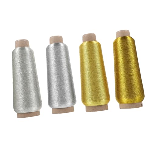 Gogogmee 4Rollen Metallisches Stickgarn für Kreuzstich Nähzubehör DIY Handarbeiten Glänzende Gold und Silberfäden Silber Silber Gold Extra von Gogogmee