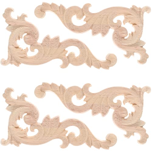 Gogogmee 4Stücke Holz Möbel Dekorationen Geschnitzte Applikationen für Türen und Schränke Langlebige und Ornamente Hochwertigem Holz für Vintage Wohnzimmer von Gogogmee