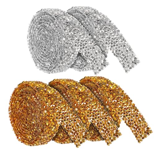 Gogogmee 5 Rollen Selbstklebendes Strassband Glitzerband Silber und Gold für DIY Handwerksdekoration für Hochzeiten und Kreative Projekte von Gogogmee