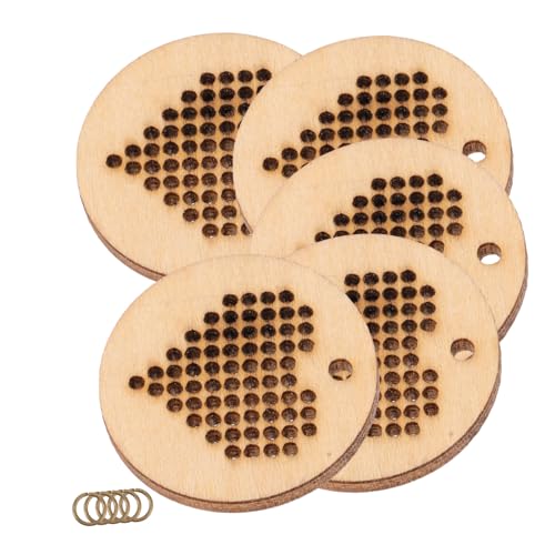 Gogogmee 5 Stück Teiliges DIY Kreuzstich Holzanhänger Rund aus Langlebigem Holz für Schmuck Basteln Buchzeichen Handgemacht Einzigartiges Design Geschenkidee von Gogogmee