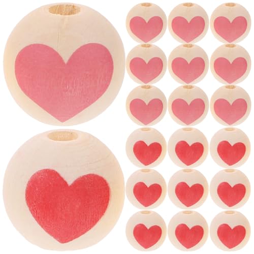 Gogogmee 50 Stück DIY Holzperlen Herzmuster Schmuckherstellung Zubehör Farbige Holzperlen für Valentinstag Rote Pinke Perlen für Armbänder und Dekorationen von Gogogmee