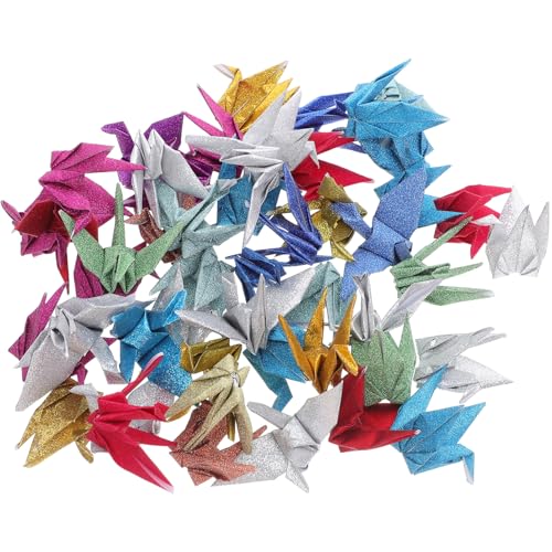 Gogogmee 50 Stück Fertige Origami Papier-kraniche mit Glitter DIY Hochzeit Party Dekoration Vielseitige Foto-requisiten Romantische Symbole für Brautdusche Jubiläum Verlobung Handgemachte von Gogogmee