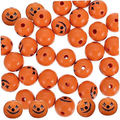 Gogogmee 50 Stück Halloween Holzperlen mit Einzigartigem Gesichtsmuster Glatte Oberfläche Vielseitig zum Auffädeln Basteln von Schmuck und Dekoration für Party und Festival von Gogogmee
