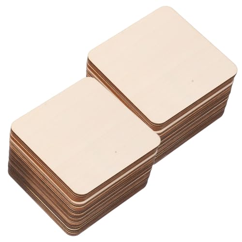Gogogmee 50 Stück Quadratische Rohholzplatten Glatte Unbehandelte Holzscheiben für Basteln Malen Gravur DIY Heimdekoration Rustikales Naturholz für Kreative Handwerksprojekte von Gogogmee