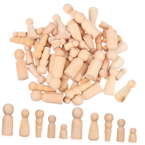 Gogogmee 50 Stück Teiliges Unvollendete Holzpuppen zum Bemalen DIY Holzfiguren Bastelset für Erwachsene Vielseitige Kleine Peg Dolls für Kreative Dekoration und Kunstprojekte von Gogogmee
