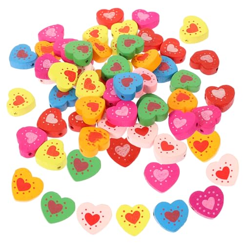 Gogogmee 50Stücke Herzförmige Holzperlen für DIY Schmuck Valentinstag Bastelbedarf Langlebige Spacer Beads Romantische Handwerksartikel für Armbänder von Gogogmee