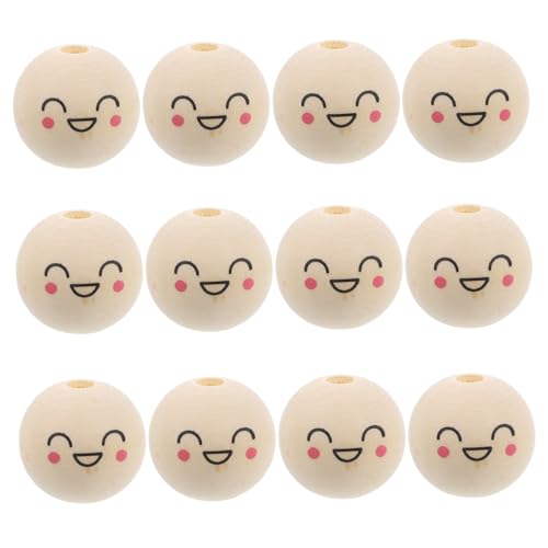 Gogogmee 50Stücke Holzperlen mit Lächelndem Gesicht Runde Abstandsperlen für DIY Schmuckherstellung Holzperlen für Erwachsene für Bastelprojekte und Einzigartige von Gogogmee