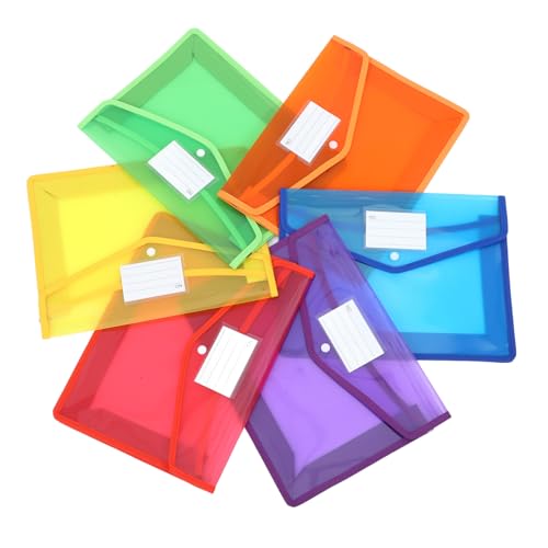 Gogogmee 6 Stück Transparent PP Aktenordner Wasserdichtes Dokumentenfach mit Etiketten Farbauswahl Rot Blau Grün Orange Gelb für Schule und Büro von Gogogmee
