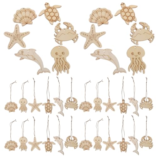 Gogogmee 60 Stück Teiliges Holz-dekorationen Meeresbewohner Unbearbeitete Holzfiguren Zum Bemalen Für DIY Basteln Kinderparty Meerestier Holzornamente Kreative Holzverzierungen von Gogogmee