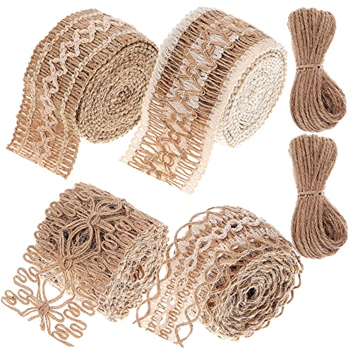 Gogogmee 6Rollen Spitzenbesatzband Natürlichem mit Juteseilen Vintage Dekoration für Hochzeiten Basteln Blumenarrangements und Heimdekoration von Gogogmee