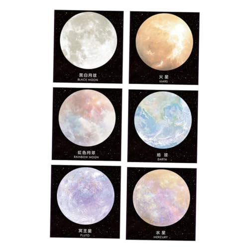 Gogogmee 6Stücke Kawaii Planet Notizblöcke Selbstklebende Runde Haftnotizen Bunte Schreibblätter für Büro und Schule Einzigartige Planetendesigns für Kreative Organisation von Gogogmee