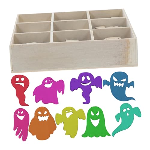 Gogogmee 72 Stück Teiliges Holz Deko Halloween Holzhandwerk mit Geistermotiven Vielseitige DIY Holzanhänger in Box für Herbst und Halloween Party Dekorationen Kreative Bastelideen für von Gogogmee