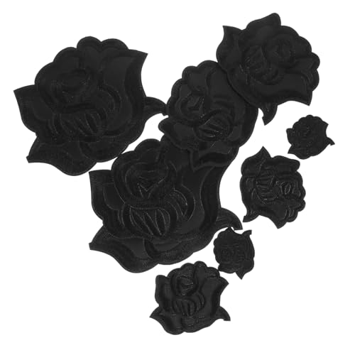 Gogogmee 8 Stück Teiliges Bügelflicken Rosenmotiv Schwarz Weiß Bestickte Aufnäher in Dekorative Applikationen für Jacken Mäntel Rucksäcke Einfaches Aufbügeln Vielseitig Einsetzbar von Gogogmee