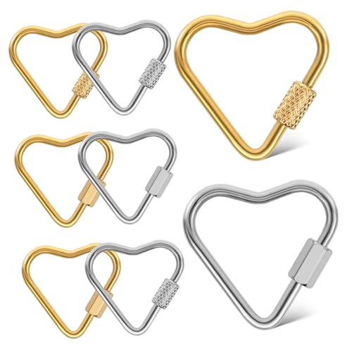 Gogogmee 8 Stück Teiliges Herz Karabiner aus mit Schraubverschluss Kleiner Schlüsselanhänger Clip Robust Leicht Tragbar für Schlüssel Schmuck und DIY Zubehör von Gogogmee