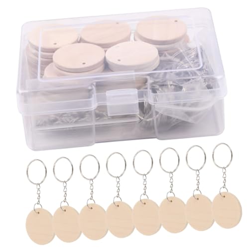 Gogogmee Blank Runde Holzscheiben mit Schlüsselringen Set DIY Schlüsselanhänger Naturholzrohlinge zum Bemalen Basteln Dekorativer Anhänger Langlebig und Robust von Gogogmee